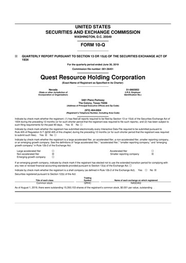 Thumbnail Quest Resource Holding 10-Q Quarterly Report FY2019 