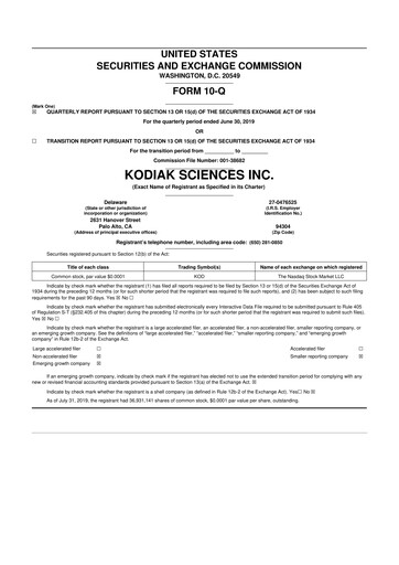 Miniature Kodiak Sciences
 10-Q Rapport trimestriel  