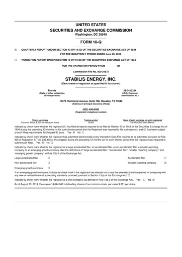 Thumbnail Stabilis Solutions 10-Q Quarterly Report FY2019 