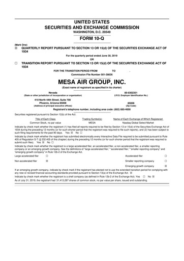 Thumbnail Republic Airways 10-Q Quarterly Report FY2019 