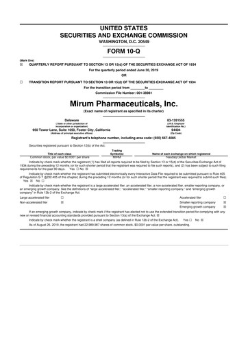 Thumbnail Mirum Pharmaceuticals 10-Q Quarterly Report FY2019 