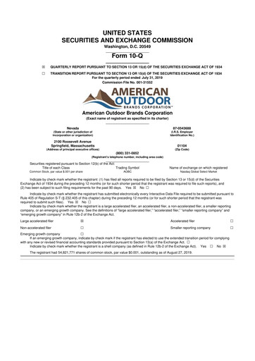 Thumbnail Smith & Wesson 10-Q Quarterly Report FY2020 