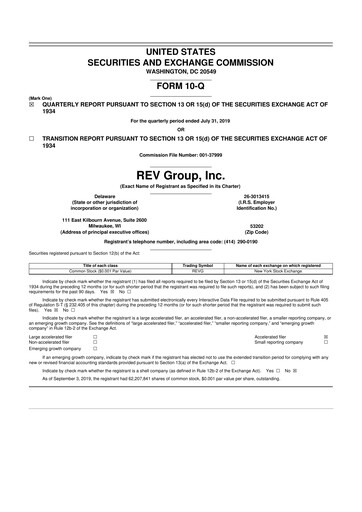 Thumbnail REV Group 10-Q Quarterly Report FY2019 