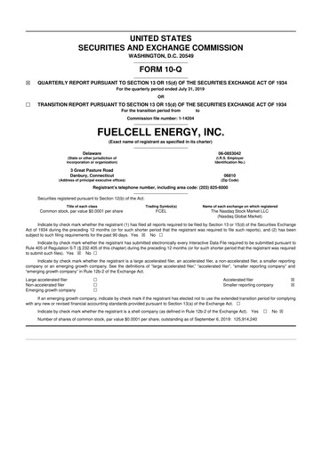 Thumbnail FuelCell Energy
 10-Q Quarterly Report FY2019 