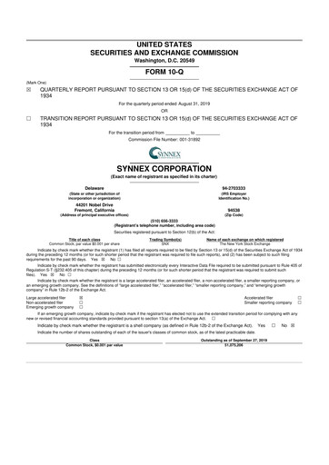 Thumbnail TD Synnex 10-Q Quarterly Report FY2019 