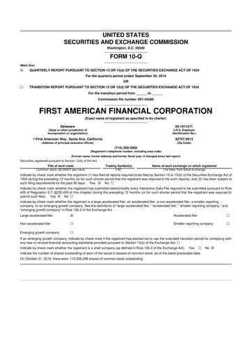 Miniature First American Financial Corporation 10-Q Rapport trimestriel 2019 