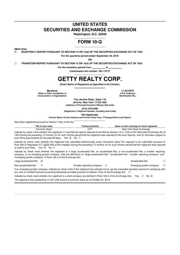 Thumbnail Getty Realty 10-Q Quarterly Report FY 