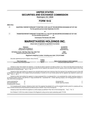 Thumbnail MarketAxess
 10-Q Quarterly Report FY2019 