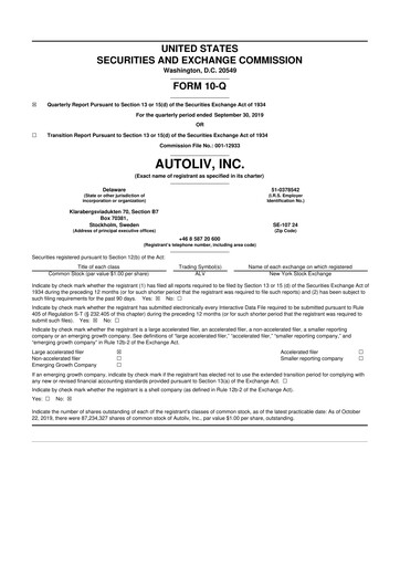Vorschaubild Autoliv 10-Q Quartalsbericht 2019 