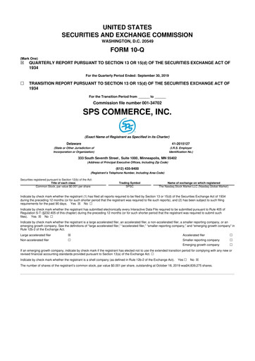 Thumbnail SPS Commerce
 10-Q Quarterly Report FY2019 