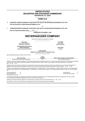Thumbnail Weyerhaeuser
 10-Q Quarterly Report FY2019 