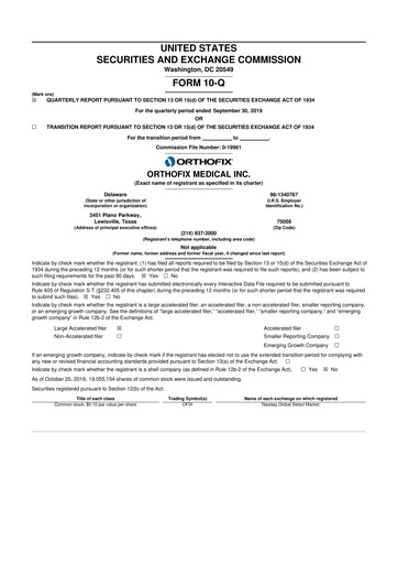 Vorschaubild Orthofix Medical
 10-Q Quartalsbericht 2019 