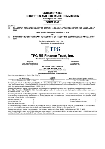 Thumbnail TPG Real Estate Finance Trust
 10-Q Quarterly Report FY2019 