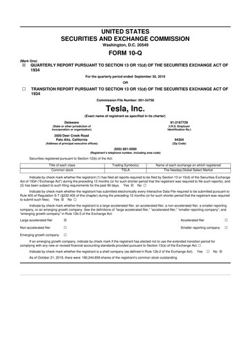 Thumbnail Tesla 10-Q Quarterly Report FY2019 