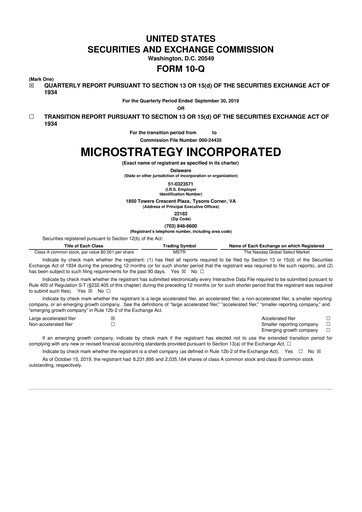 Thumbnail Strategy 
 (MicroStrategy) 10-Q Quarterly Report FY2019 