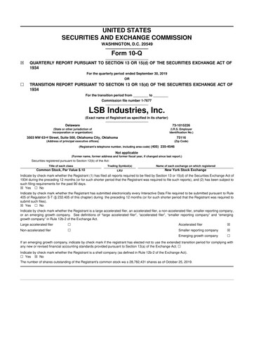 Thumbnail LSB Industries 10-Q Quarterly Report FY2019 
