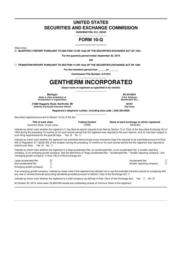 Thumbnail Gentherm 10-Q Quarterly Report FY2019 