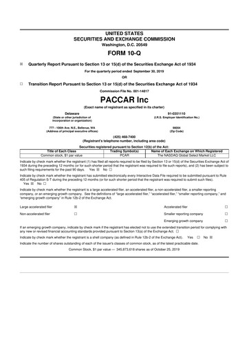 Thumbnail Paccar 10-Q Quarterly Report FY2019 