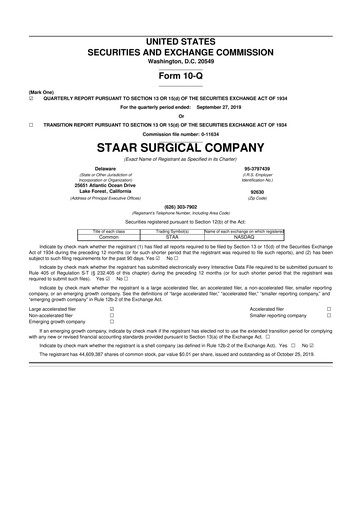 Thumbnail STAAR Surgical 10-Q Quarterly Report FY2019 