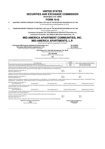 Thumbnail Mid-America Apartment Communities 10-Q Quarterly Report FY2019 