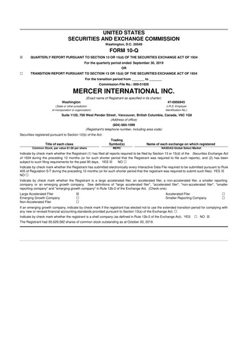 Vorschaubild Mercer International 10-Q Quartalsbericht 2019 