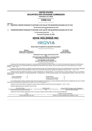 Vorschaubild IQVIA 10-Q Quartalsbericht 2019 