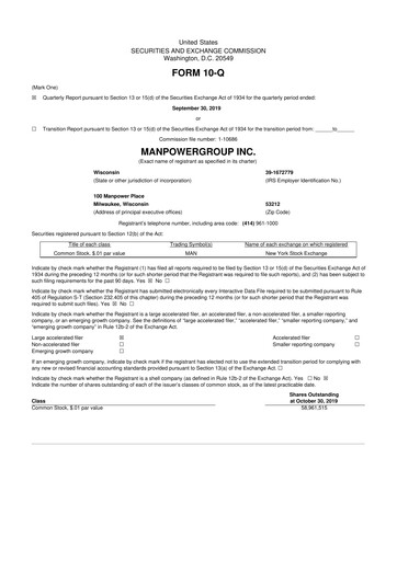 Thumbnail ManpowerGroup 10-Q Quarterly Report FY2019 