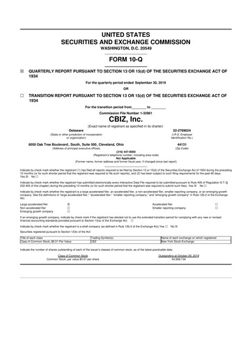 Thumbnail CBIZ 10-Q Quarterly Report FY2019 