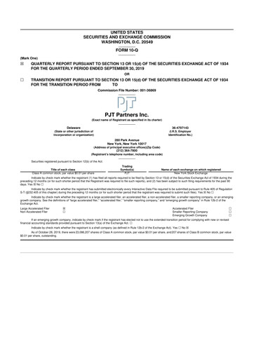 Thumbnail PJT Partners
 10-Q Quarterly Report FY2019 
