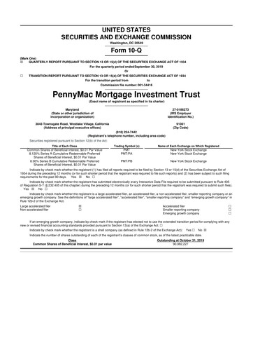 Thumbnail PennyMac Mortgage Investment Trust 10-Q Quarterly Report FY 
