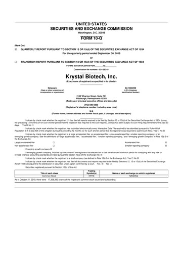 Thumbnail Krystal Biotech 10-Q Quarterly Report FY2019 