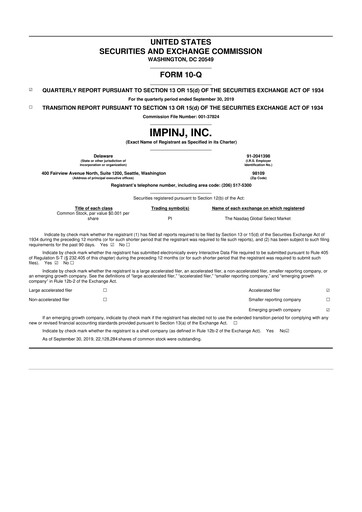 Miniature Impinj 10-Q Rapport trimestriel 2019 