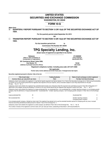 Thumbnail Sixth Street Specialty Lending 10-Q Quarterly Report FY 