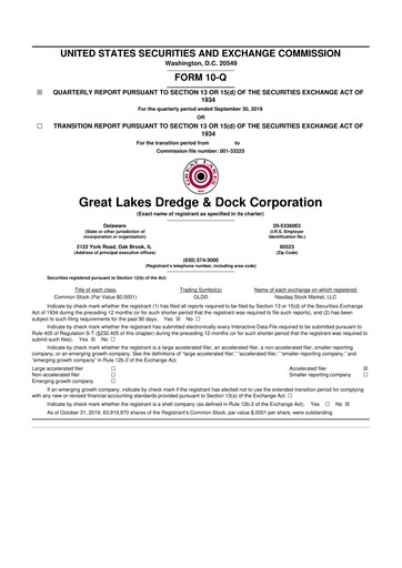 Thumbnail Great Lakes Dredge & Dock Corp. 10-Q Quarterly Report FY2019 