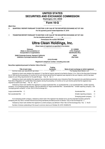 Vorschaubild UCT (Ultra Clean Holdings) 10-Q Quartalsbericht 2019 