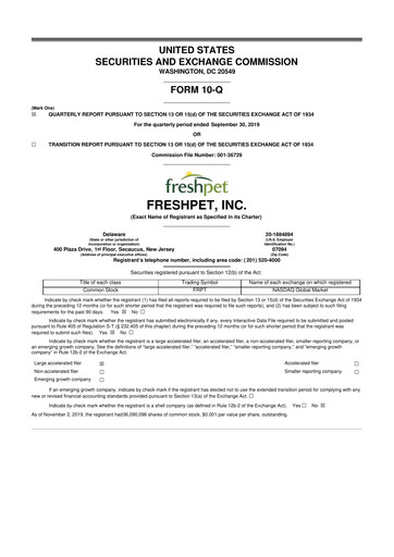 Thumbnail Freshpet 10-Q Quarterly Report FY2019 