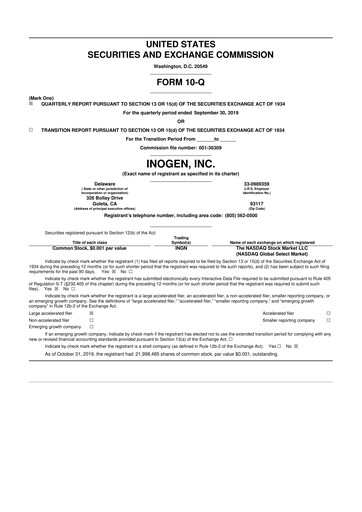 Thumbnail Inogen 10-Q Quarterly Report FY2019 
