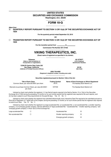 Vorschaubild Viking Therapeutics
 10-Q Quartalsbericht 2019 