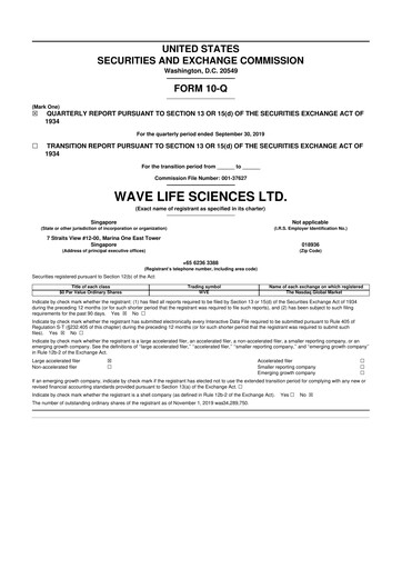Thumbnail Wave Life Sciences 10-Q Quarterly Report FY2019 