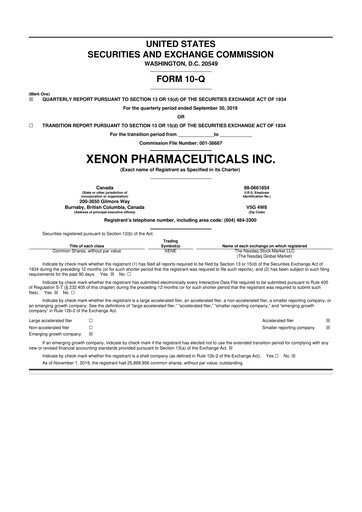 Thumbnail Xenon Pharmaceuticals 10-Q Quarterly Report FY 