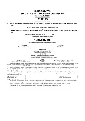 Thumbnail HubSpot 10-Q Quarterly Report FY2019 