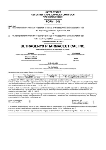 Miniature Ultragenyx Pharmaceutical 10-Q Rapport trimestriel 2019 