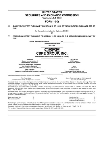 Thumbnail CBRE Group
 10-Q Quarterly Report FY2019 