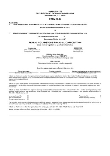 Thumbnail Peapack-Gladstone Financial 10-Q Quarterly Report FY2019 