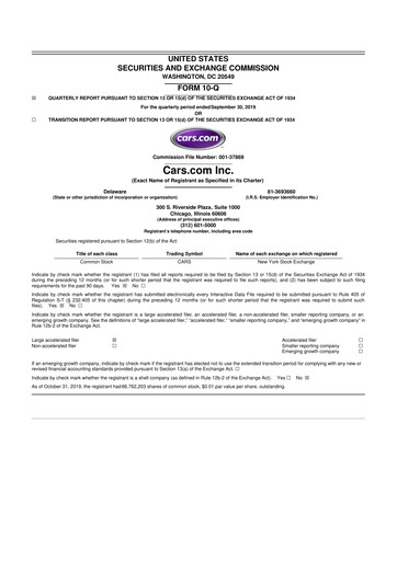 Thumbnail Cars.com 10-Q Quarterly Report FY2019 