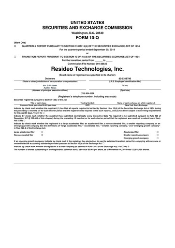 Thumbnail Resideo Technologies
 10-Q Quarterly Report FY2019 