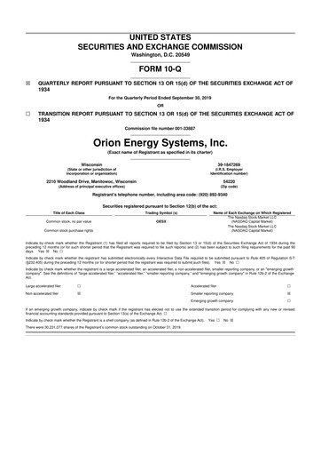 Vorschaubild Orion Energy Systems
 10-Q Quartalsbericht 2020 