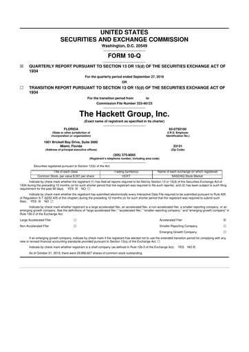 Thumbnail The Hackett Group

 10-Q Quarterly Report FY2019 
