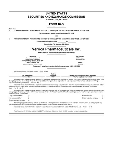 Thumbnail Verrica Pharmaceuticals 10-Q Quarterly Report FY2019 