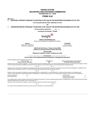 Thumbnail Insight Enterprises
 10-Q Quarterly Report FY2019 